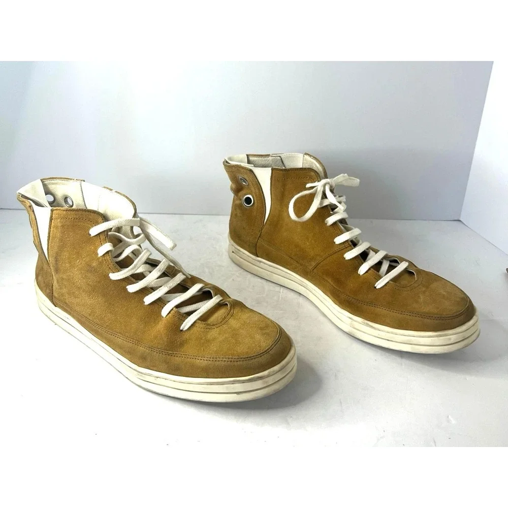 Gianni Versace High Top Gold Yellow Leather LaceUp Round Toe Sneaker Shoes Men 8